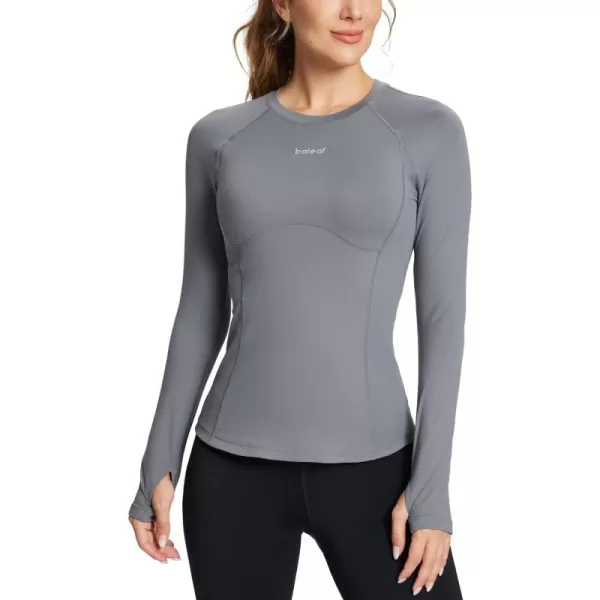 BALEAF Thermal Shirts for Women Long Sleeve Fleece Tops Workout Running Thumbholes Zipper Pocket Cold Weather GearGreyno Pocket