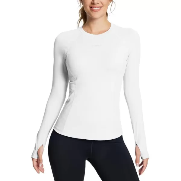 BALEAF Thermal Shirts for Women Long Sleeve Fleece Tops Workout Running Thumbholes Zipper Pocket Cold Weather GearWhiteno Pocket