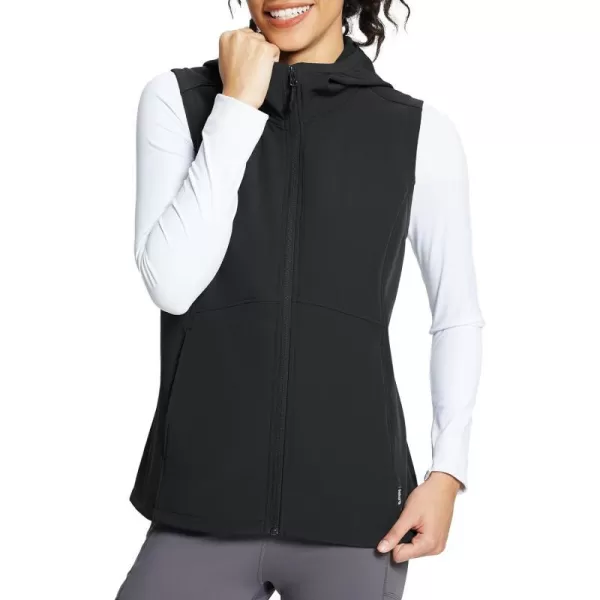 BALEAF Women Vest Lightweight Softshell Hooded Fleece Lined Sleeveless Jacket Windproof for Running Hiking TravelBlack