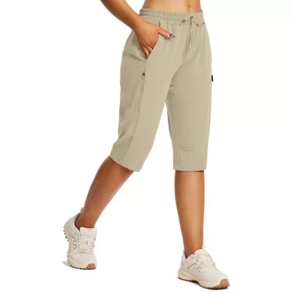 BALEAF Womens 15 Long Shorts Below The Knee Capri Hiking Cargo Shorts Lightweight Quick Dry Elastic Waist for Casual15inkhaki