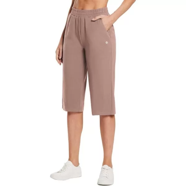 BALEAF Womens 1517 Capri Yoga Pants Cotton Drawstring Workout Sweatpants Summer Causal Lounge Pants with Pockets17 Inseam Brown