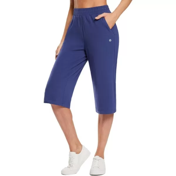 BALEAF Womens 1517 Capri Yoga Pants Cotton Drawstring Workout Sweatpants Summer Causal Lounge Pants with Pockets17 Inseam Navy