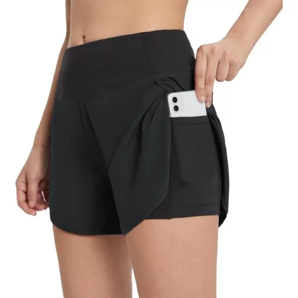 BALEAF Womens 2 in 1 Running Athletic Shorts with Liner Lightweight QuickDry Workout Active Yoga Shorts with PocketsAblack