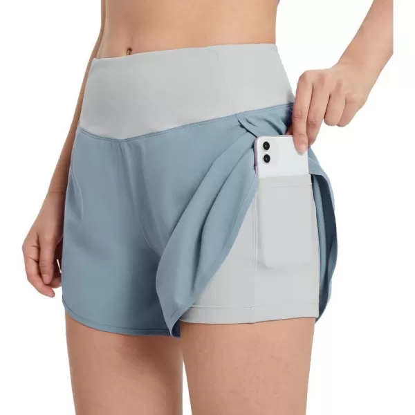 BALEAF Womens 2 in 1 Running Athletic Shorts with Liner Lightweight QuickDry Workout Active Yoga Shorts with PocketsLight Blue