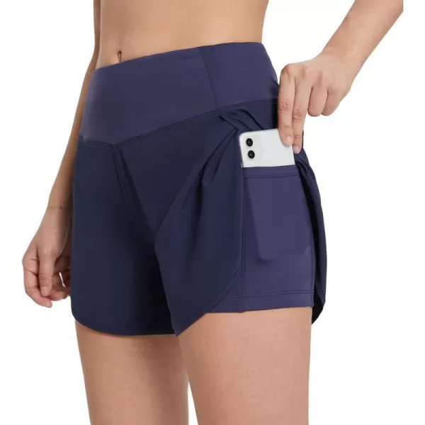 BALEAF Womens 2 in 1 Running Athletic Shorts with Liner Lightweight QuickDry Workout Active Yoga Shorts with PocketsNavy Blue