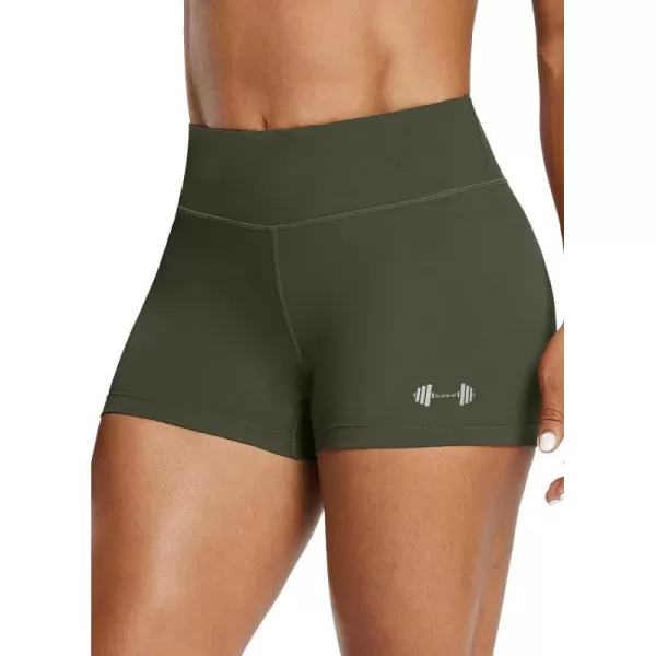 BALEAF Womens 25 Workout Shorts MidRise Athletic Compresion Stretch Fitness Volleyball ShortsArmy Green