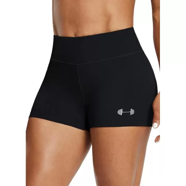 BALEAF Womens 25 Workout Shorts MidRise Athletic Compresion Stretch Fitness Volleyball ShortsBlack