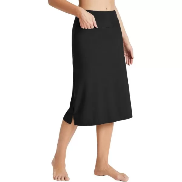 BALEAF Womens 28 Midi Length Long Swim Skirts with Legging Modest High Waisted Tankini Skirt Bottom UPF 50Black