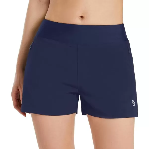 BALEAF Womens 3 Quick Dry Swim Board Shorts Knit Waistband Brief Liner Zipper PocketsNavy Blue