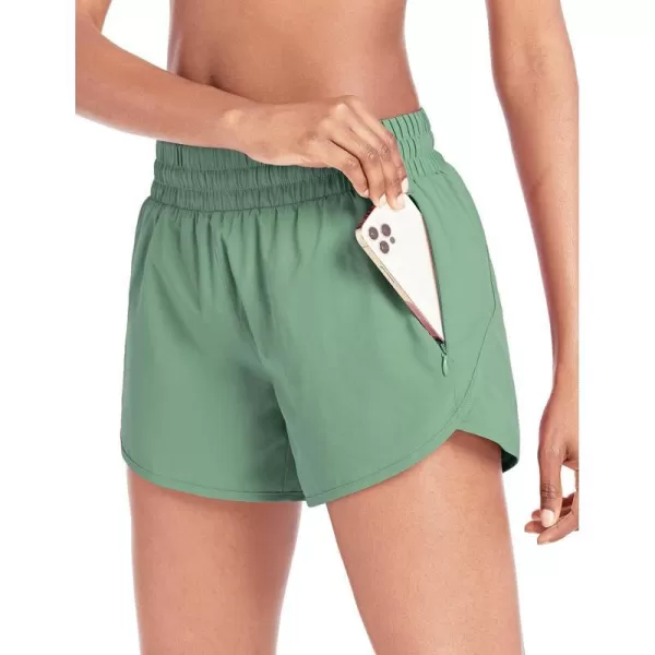 BALEAF Womens 4 Running Athletic Shorts with Liner Zipper Pockets for Workout Gym SportsGreen