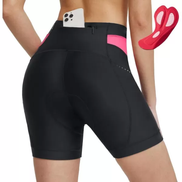 BALEAF Womens 4D Padded Bike Shorts 5 Lycra Cycling Underwear Biking Padding Pockets Biker Bicycle UPF 50Pink