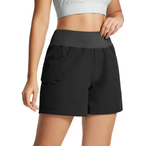 BALEAF Womens 5 Athletic Shorts High Waisted Quick Dry with Cargo Pockets Hiking Climbing Summer ShortsBlack