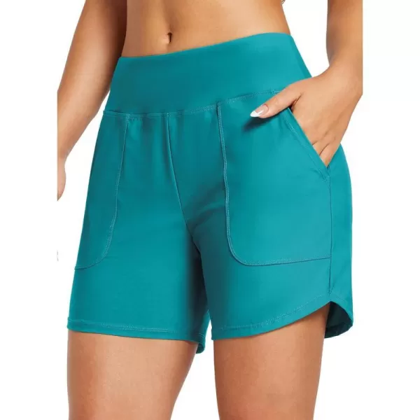 BALEAF Womens 5 High Waisted Swim Board Shorts Quick Dry Swimsuits Bottoms Trunks with Pockets5 Aqua Blue