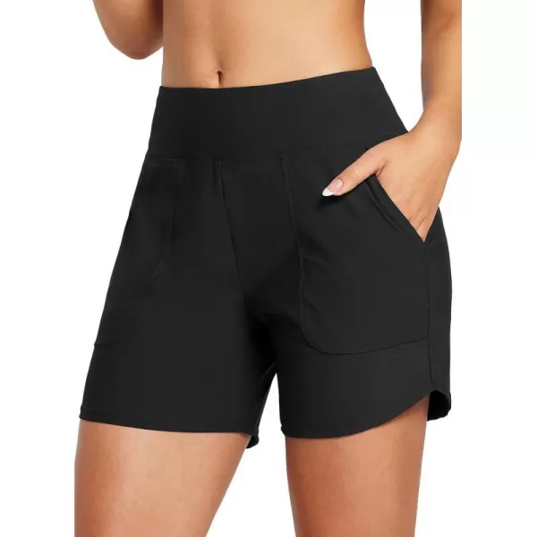 BALEAF Womens 5 High Waisted Swim Board Shorts Quick Dry Swimsuits Bottoms Trunks with Pockets5 Black