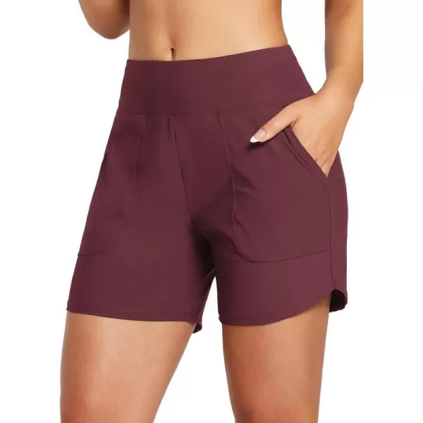 BALEAF Womens 5 High Waisted Swim Board Shorts Quick Dry Swimsuits Bottoms Trunks with Pockets5 Wine