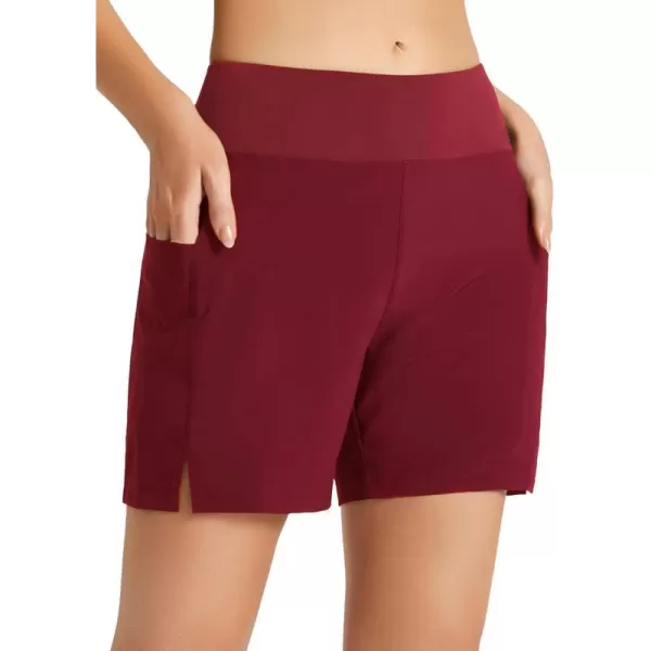 BALEAF Womens 5 Quick Dry High Waisted Swim Board Shorts UPF 50 Swimsuit Bottom Trunks with LinerStandard Wine Red