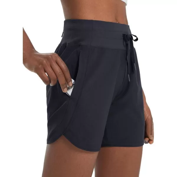 BALEAF Womens 5 Running Shorts Unlined Athletic Workout Shorts Zipper PocketBlack