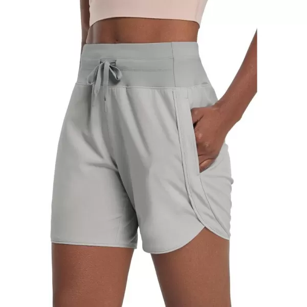 BALEAF Womens 5 Running Shorts Unlined Athletic Workout Shorts Zipper PocketGrey