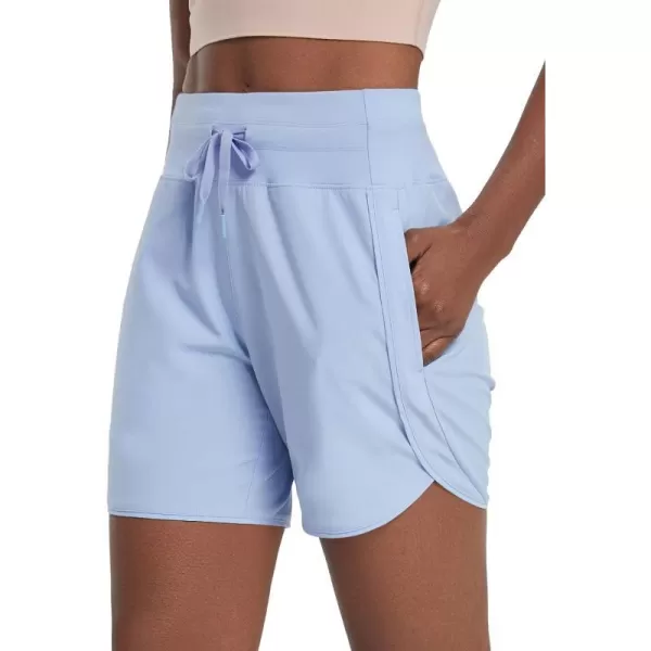 BALEAF Womens 5 Running Shorts Unlined Athletic Workout Shorts Zipper PocketLight Blue