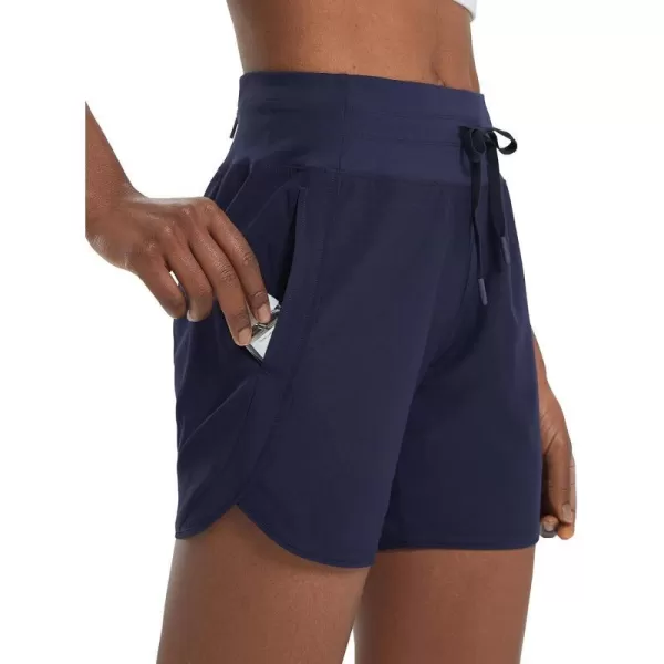 BALEAF Womens 5 Running Shorts Unlined Athletic Workout Shorts Zipper PocketNavy