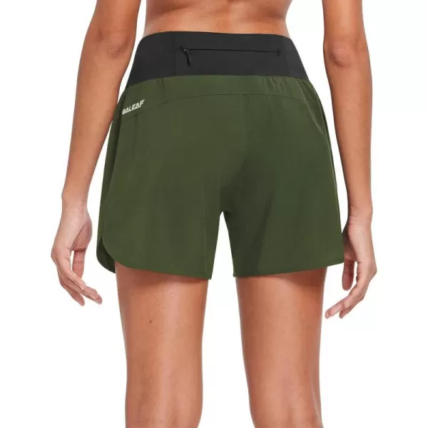 BALEAF Womens 5 Running Shorts with Liner Quick Dry High Waisted Athletic Gym Lined Shorts Workout Zipper PocketArmy Green