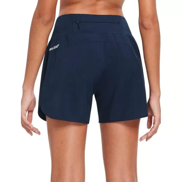 BALEAF Womens 5 Running Shorts with Liner Quick Dry High Waisted Athletic Gym Lined Shorts Workout Zipper PocketNavy