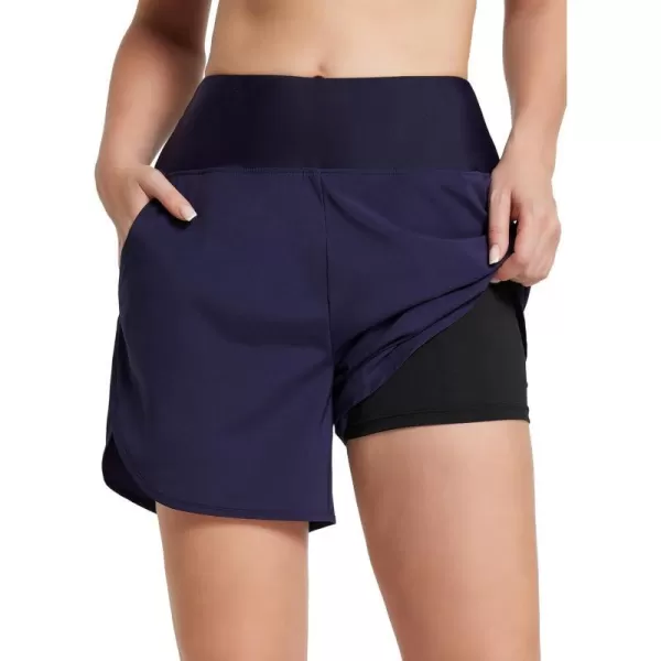 BALEAF Womens 5 Swim Shorts High Waisted Board Shorts Quick Dry Swimming Bottoms Trunks UPF 50 Beach Shorts with LinerDark Blue