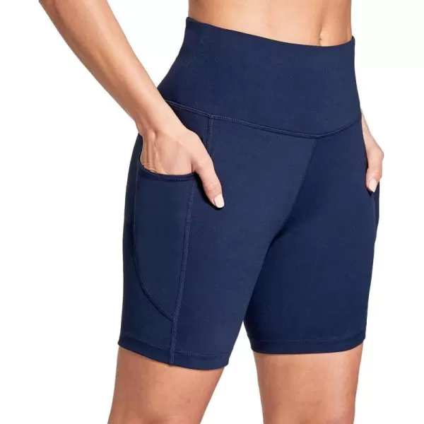 BALEAF Womens 68 High Waisted Biker Shorts with Pockets for Gym Workout Yoga Running Athletic6 Inseam Dark Blue