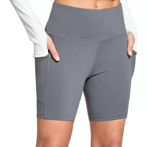 BALEAF Womens 68 High Waisted Biker Shorts with Pockets for Gym Workout Yoga Running Athletic6 Inseam Dark Grey