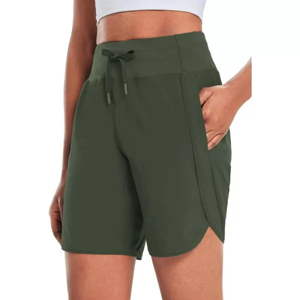 BALEAF Womens 7 Athletic Long Running Shorts Quick Dry Workout Hiking Shorts High Waisted Zipper PocketDark Green