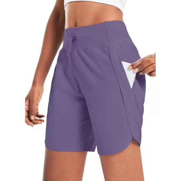 BALEAF Womens 7 Athletic Long Running Shorts Quick Dry Workout Hiking Shorts High Waisted Zipper PocketLight Purple