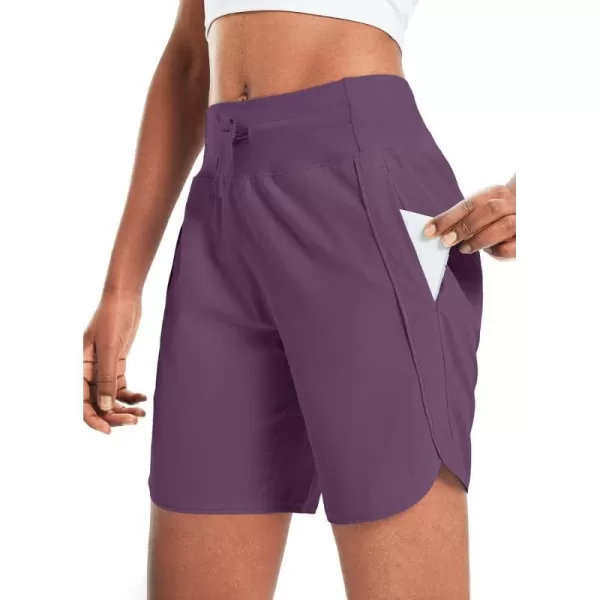 BALEAF Womens 7 Athletic Long Running Shorts Quick Dry Workout Hiking Shorts High Waisted Zipper PocketPurple