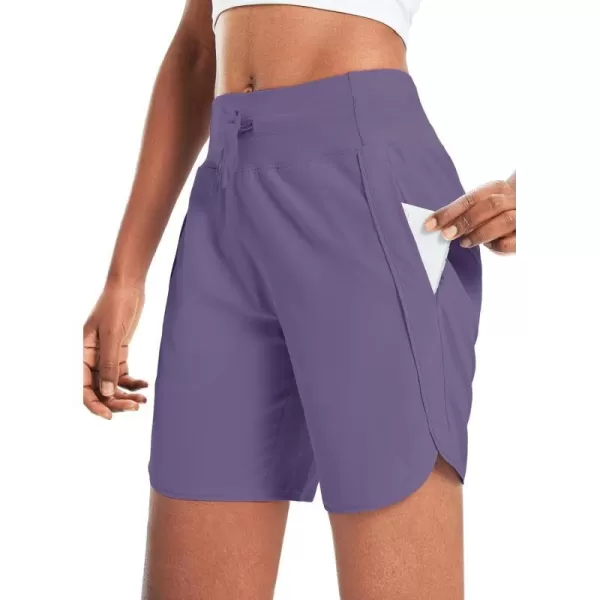 BALEAF Womens 7 Athletic Long Running Shorts Workout Gym Quick Dry Hiking Shorts High Waisted Zipper PocketLight Purple