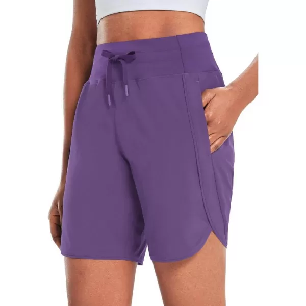 BALEAF Womens 7 Athletic Long Running Shorts Workout Gym Quick Dry Hiking Shorts High Waisted Zipper PocketPurple