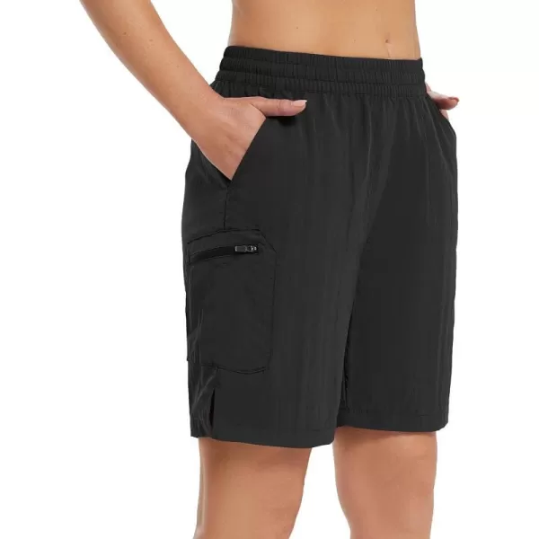 BALEAF Womens 7 Hiking Shorts with Zipper Pockets Summer Quick Dry Nylon Lightweight Baggy Shorts for Thick ThighsBlack