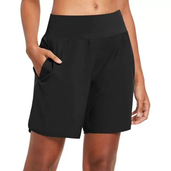 BALEAF Womens 7 Long Running Athletic Shorts with Liner Workout Zipper PocketBlack