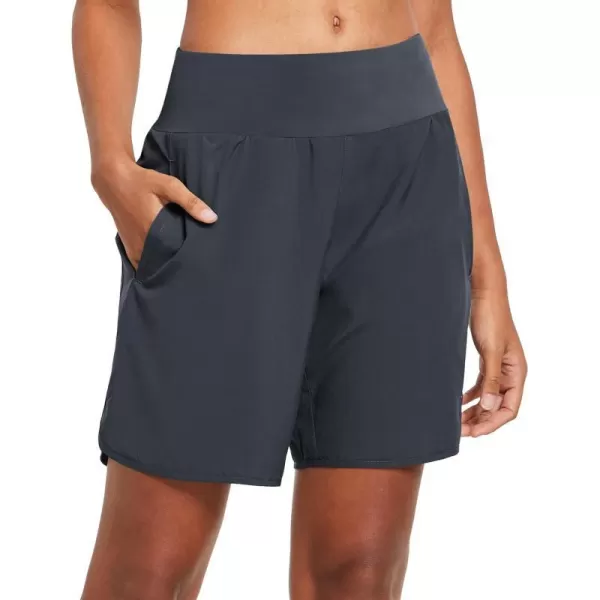 BALEAF Womens 7 Long Running Athletic Shorts with Liner Workout Zipper PocketGrey