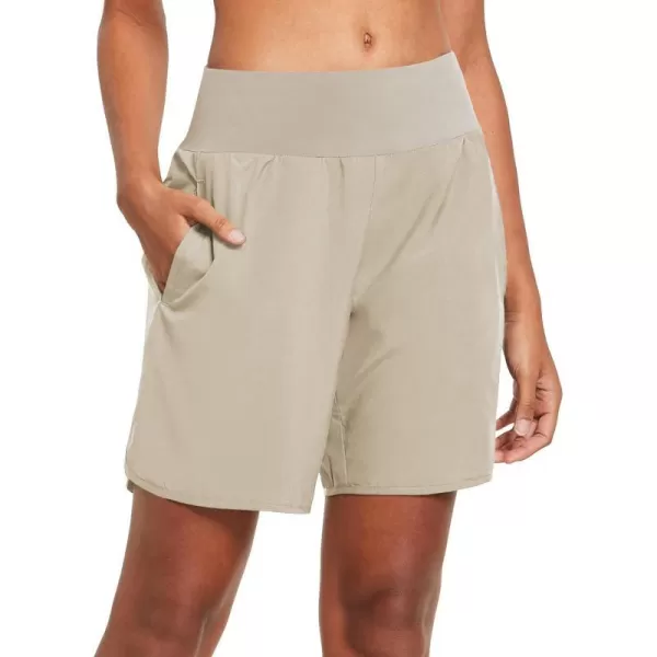 BALEAF Womens 7 Long Running Athletic Shorts with Liner Workout Zipper PocketKhaki