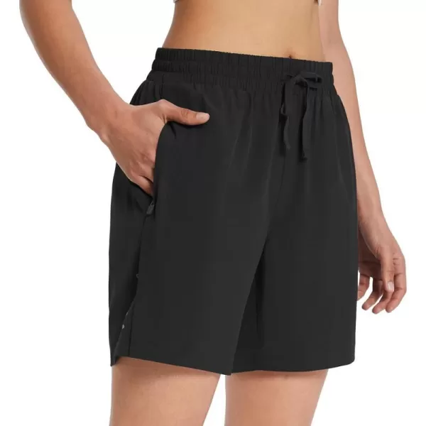 BALEAF Womens 7 Long Running Shorts No Liner Zipper Pockets Quick Dry Athletic Workout ShortsBlack