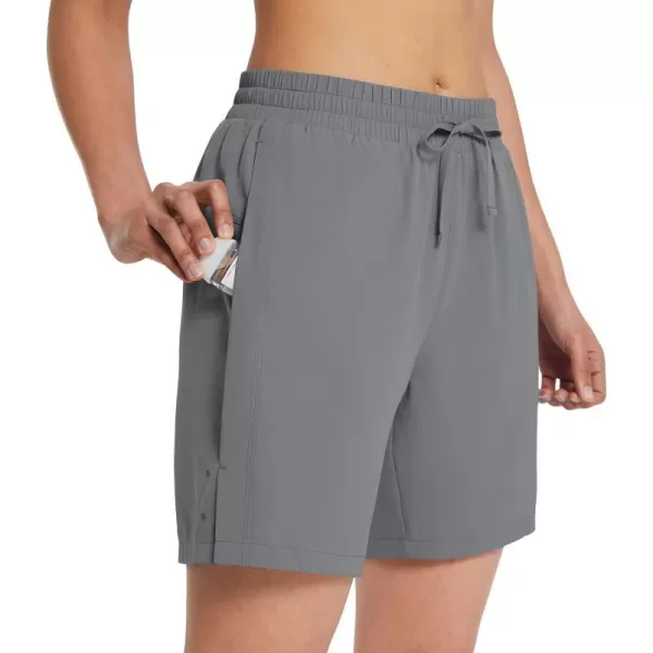 BALEAF Womens 7 Long Running Shorts No Liner Zipper Pockets Quick Dry Athletic Workout ShortsDark Grey