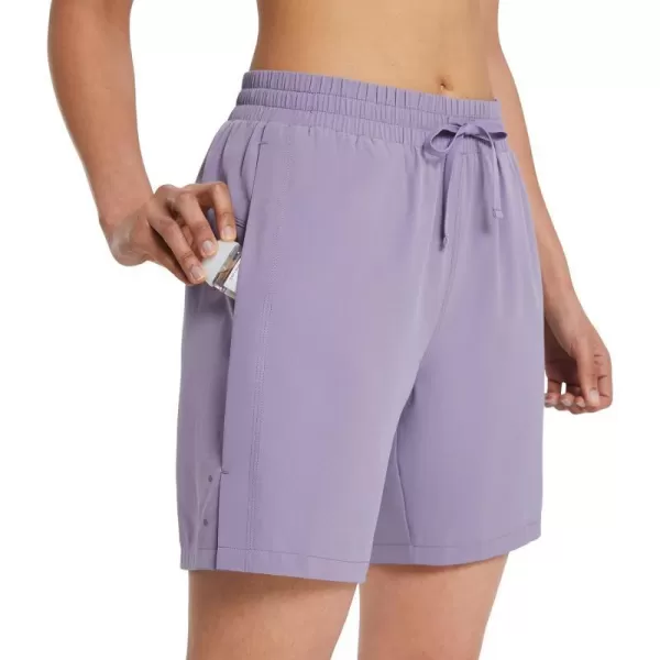 BALEAF Womens 7 Long Running Shorts No Liner Zipper Pockets Quick Dry Athletic Workout ShortsPurple