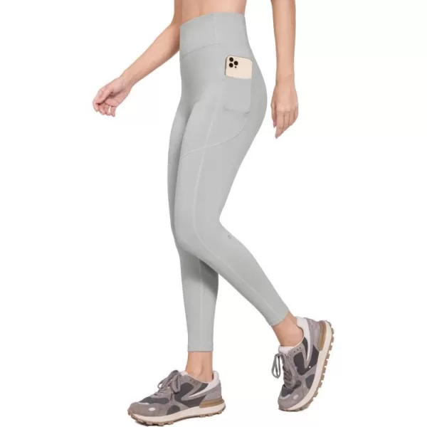 BALEAF Womens 78 Running Leggings High Waisted Workout Yoga Hiking Leggings with Zipper Pocket DrawstringLight Grey