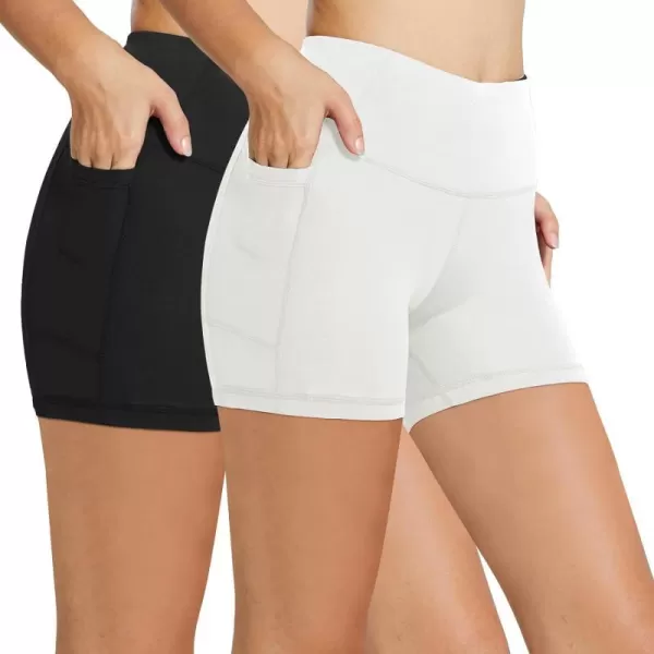 BALEAF Womens 8 7 5 Biker Shorts High Waist Workout Yoga Running Volleyball Spandex Shorts with Pockets5 inches Blackwhite