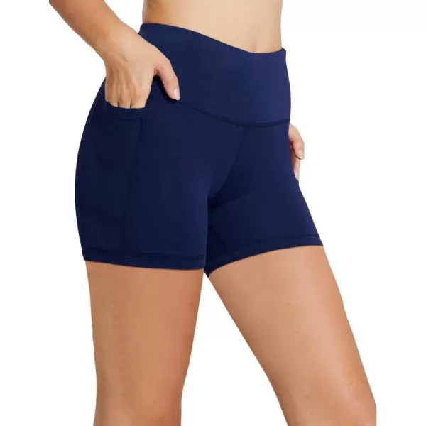 BALEAF Womens 8 7 5 Biker Shorts High Waist Workout Yoga Running Volleyball Spandex Shorts with Pockets5 inches Navy Blue