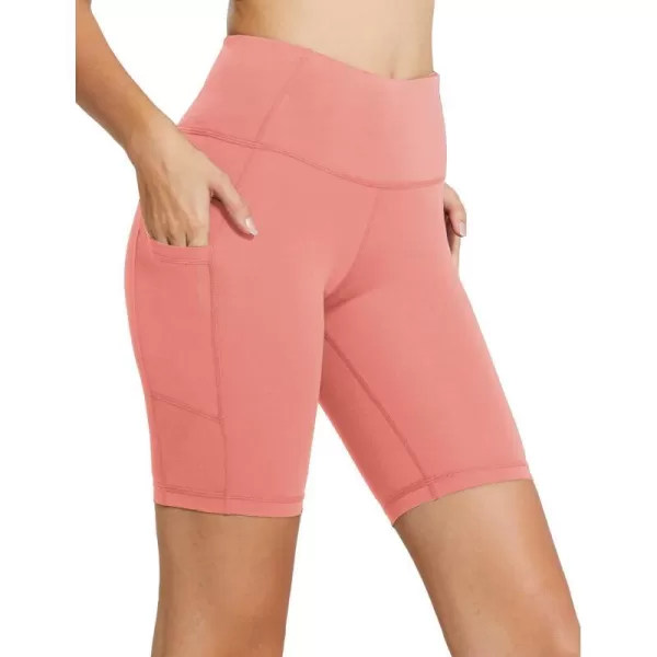 BALEAF Womens 8 7 5 Biker Shorts High Waist Workout Yoga Running Volleyball Spandex Shorts with Pockets8 inches Coral Pink