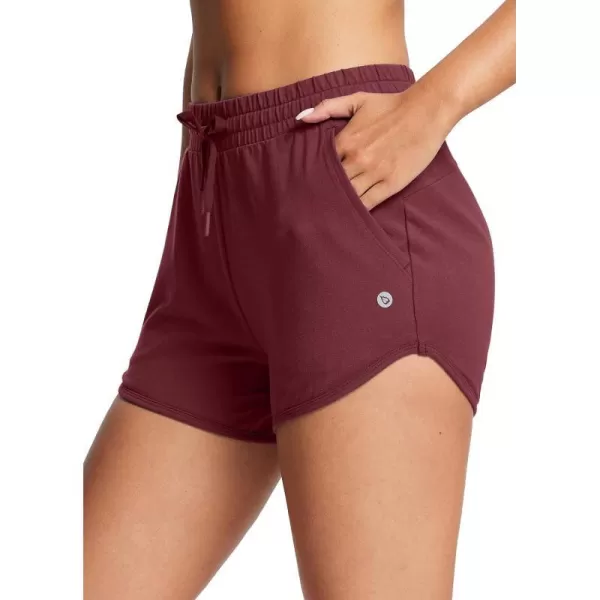 BALEAF Womens Athletic Cotton Sweat Shorts with Pockets 35 Workout Yoga Running Casual Sleep Short SummerWine Red