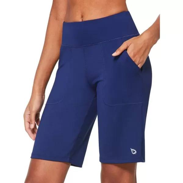 BALEAF Womens Bermuda Long Shorts Athletic High Waisted Shorts 10 Casual Summer Running Quick Dry Knee LengthNavy