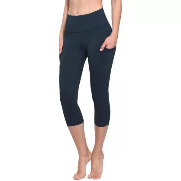 BALEAF Womens Capri Leggings with Pockets High Waisted Workout Yoga Running Gym Pull On Capris Pants for Casual Summer19 Inseam Dark Blue