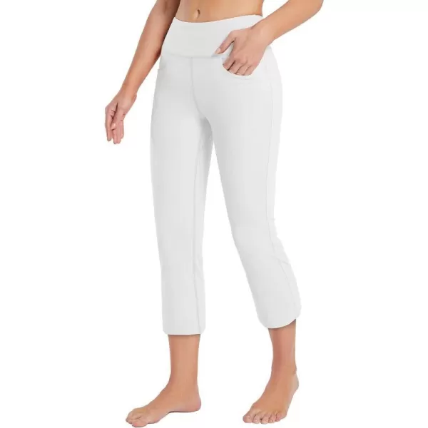 BALEAF Womens Capri Yoga Pants Casual Summer Pull On Stretch Capris Knit Leggings with Front PocketsWhite