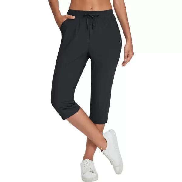 BALEAF Womens Capri Yoga Pants Loose Drawstring Workout Sweatpants High Waist Lounge Pants with Pockets UPF50 Causal SummerBlack